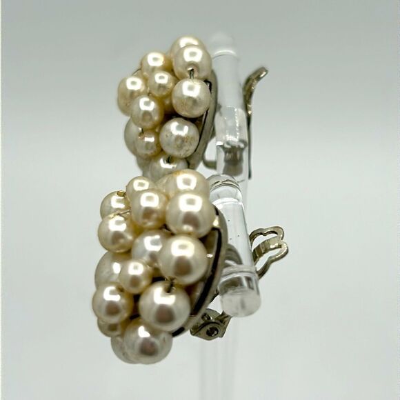 Signed Japan Pearl Cluster Earrings - Picture 9 of 13
